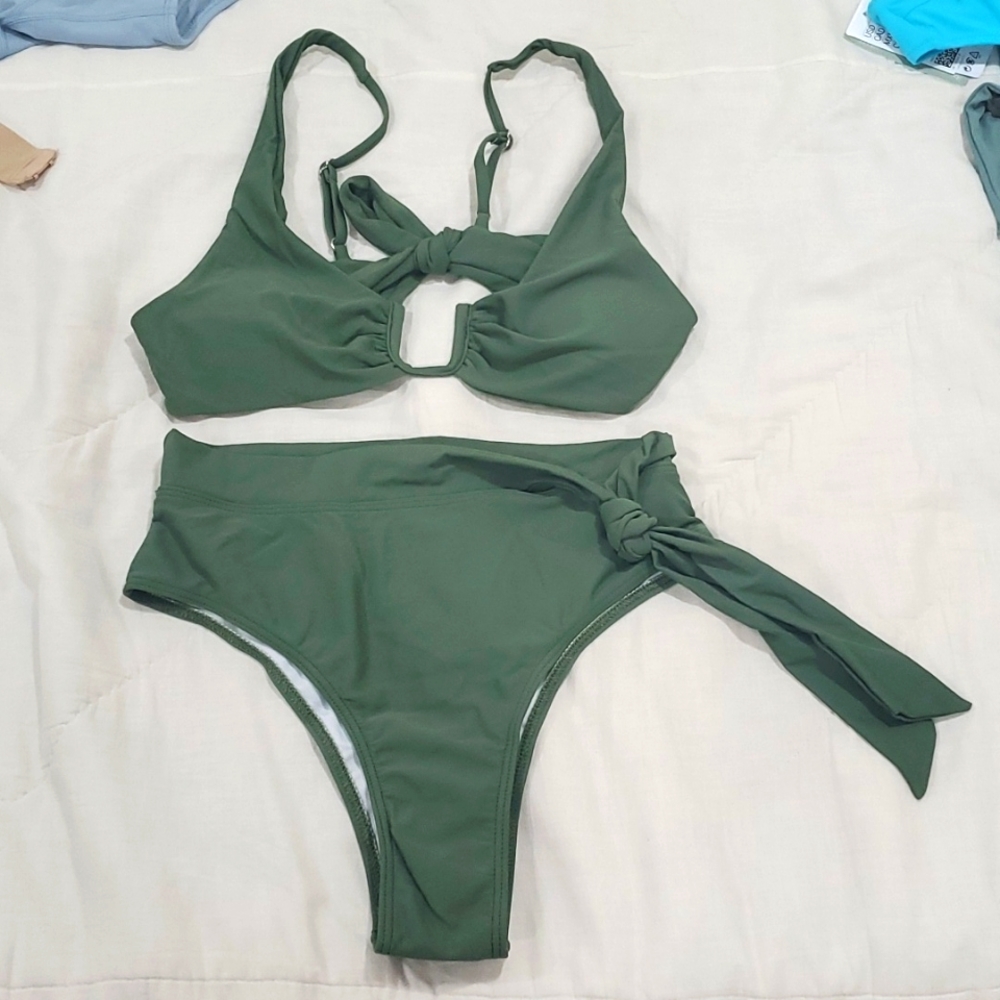 Olive Green Bikini and High Waisted Bikini Bottom Swimsuit